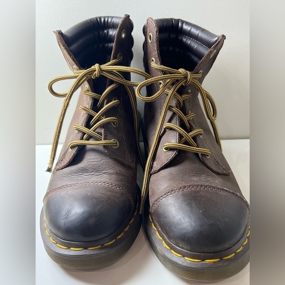 Dr. Marten Size 8 Distressed Alexandra Brown Combat Moto Boots Vibram Sole EUC - Picture 7 of 12